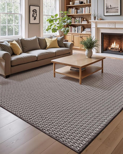 LUMI Indoor Area Rugs, Non-Slip Low Profile Checkered Inside Rug, Comfort Weave Grid Pattern Floor Rug, 4'x6'
