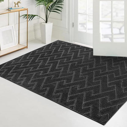 PURRUGS Easy Care Area Rug 4ft x 6ft, Non-Slip Machine Washable Entry Rug, Dog Door Mat, Stain Resistant Accent Rug for Hallway, Bedroom, Living Room and Mudroom, Black