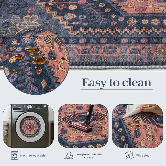 Ciicool Small Area Rug, 2x3ft Boho Rug, Ultra Soft Entry Rugs for Entryway, Non-Slip Washable Oriental Low-Pile Indoor Mat Floor Carpet for Entrance Bedroom Kitchen Bathroom Foyer Decor