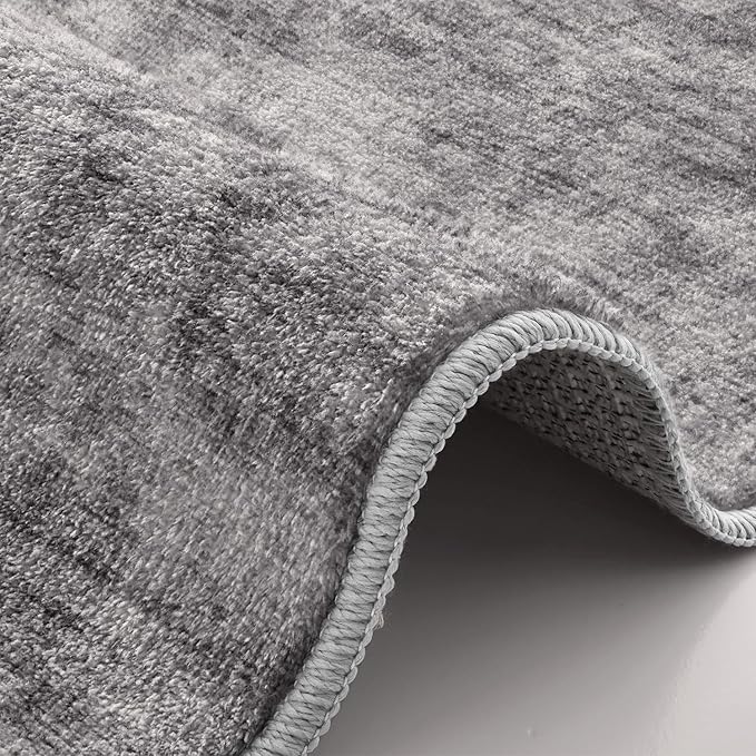 LUMI 8x12 Washable Area Rug for Living Room, Ultra Soft Modern Neutral Grey Rugs Non Slip with Rubber Backing, Low Profile, High Traffic, Stain Resistant Carpets, Ideal for Bedroom, Dining Room