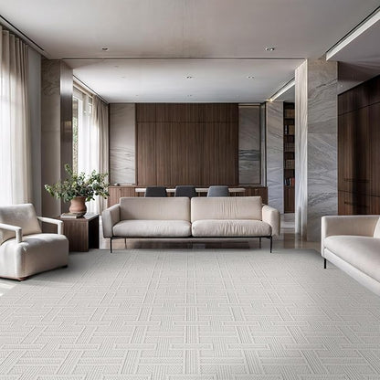 Micro Loop Indoor Rug White 9x12 Boho Geometric Neutral Area Rugs for Living Room Soft Luxury Modern Low and High Pile Durable Stain Resistant Non-Shedding Indoor Area Carpet 9 x 12