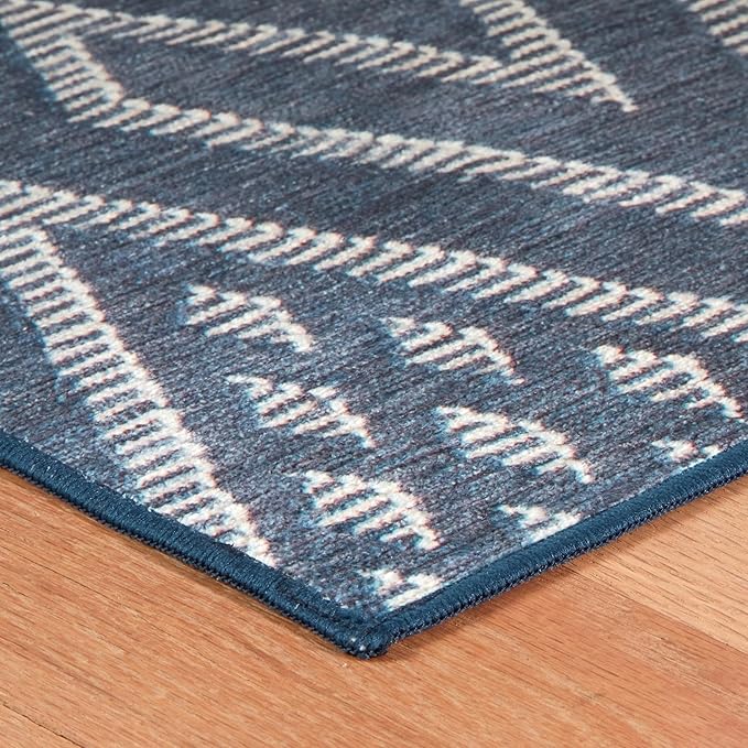 Dash & Albert Guthrie Navy Machine Washable Rug, 4 X 6 Feet, Blue Geometric Pattern