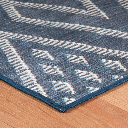 Dash & Albert Guthrie Navy Machine Washable Rug, 5 X 8 Feet, Blue Geometric Pattern