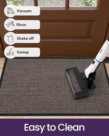 DEXI Ultra Thin Entryway Door Mat 24x36, Non Slip Rubber Backing Inside Entry Mat, Low Profile Easy Clean Dirt Trapper Doormat for Inside Entrance Patio, Black
