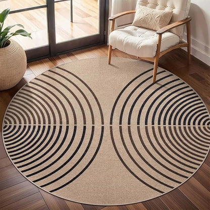 Tangsoo Modern Rainbow Round Rug 4ft Easy Jute Washable Rugs Ultra Thin Dark Brown Indoor Outdoor Rug Circle Farmhouse Mat Non Slip Round Carpet for Bedroom Kitchen Entryway Patio