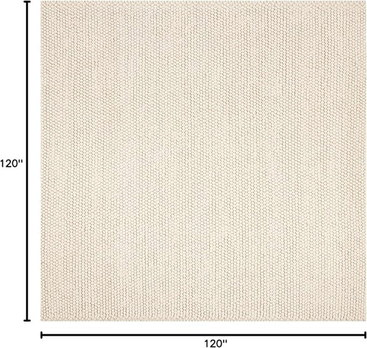 SAFAVIEH Natura Collection Area Rug - 10' Square, Ivory, Handmade Wool Blend, Textured Design, Ideal for Living Room, Bedroom, Dining Space (NAT620A)