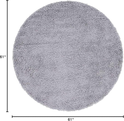 Unique Loom Davos Shag Collection Area Rug - Solid (5' 1" Round, Sterling)
