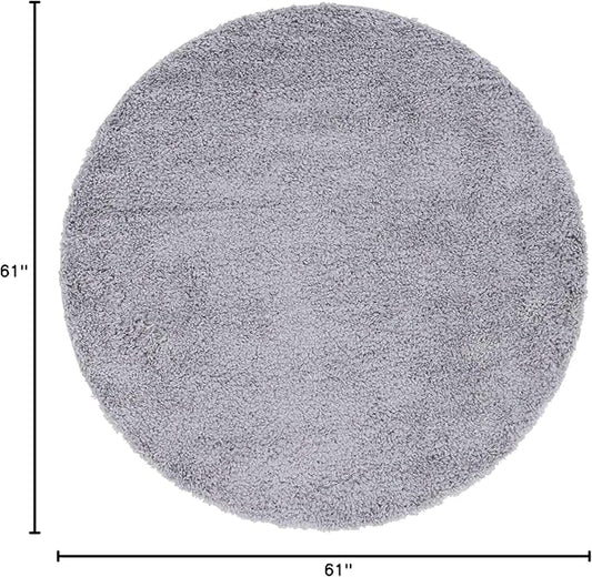 Unique Loom Davos Shag Collection Area Rug - Solid (5' 1" Round, Sterling)