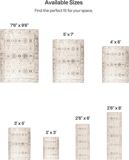 ReaLife Rugs Machine Washable Area Rug Runner - Living Room Bedroom Bathroom Kitchen Entryway Office - Padded Low Pile Stain Resistant Premium - Boho Farmhouse Vintage - BEV - Beige 3' x 5'