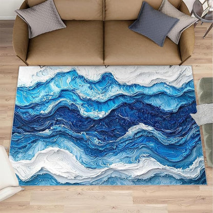 5x8 Ocean Waves Kids Rug - Abstract Waves Dining Room Rug, Abstract Art Area Rugs Indoor Modern Rugs for Bedroom Hardwood Floors Teen Room