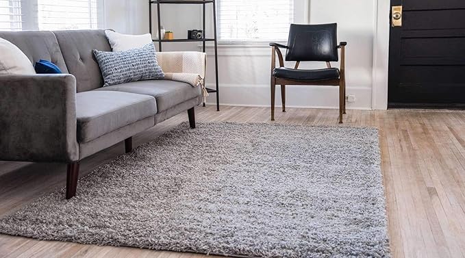 Unique Loom Solid Shag Collection Area Rug (5' 1" x 8' Rectangle Cloud Gray)