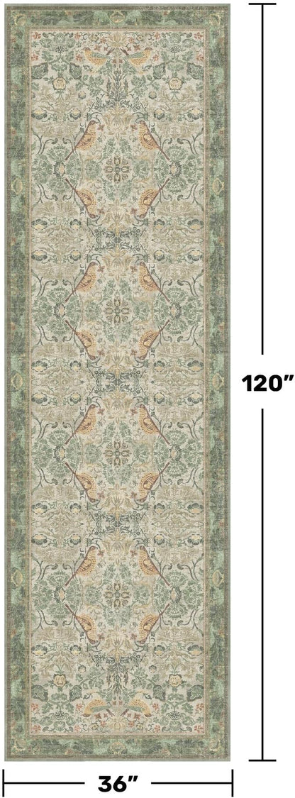 10 ft Long Sage Runner Rugs for Hallways - 3x10 Wide Kitchen Runners, Entryway Rug, with Flowers and Leaves, Washable Non Slip Low Pile