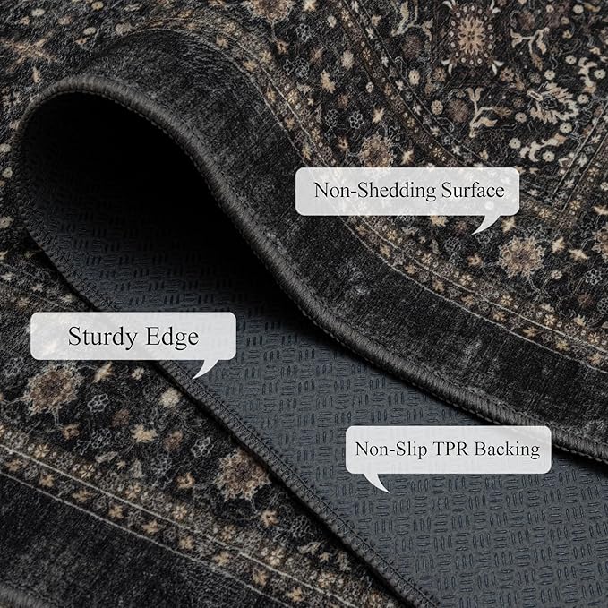 Area Rug Non Slip Machine Washable Ultra Soft Living Room/Bedroom/Kitchen/Outdoor/Classroom Black Grey, 8'×10'