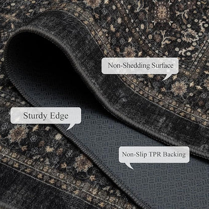 Area Rug Non Slip Machine Washable Ultra Soft Living Room/Bedroom/Kitchen/Outdoor/Classroom Black Grey, 2'×3'
