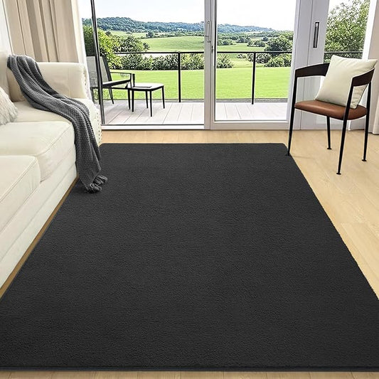 AROGAN Modern Shag Area Rug for Living Room, 5x7 Feet Washable Rugs for Bedroom, Indoor Floor Carpet, Plush Memory Foam Bedside Rugs for Kids Girls Teens Low Pile Rug, Dark Grey