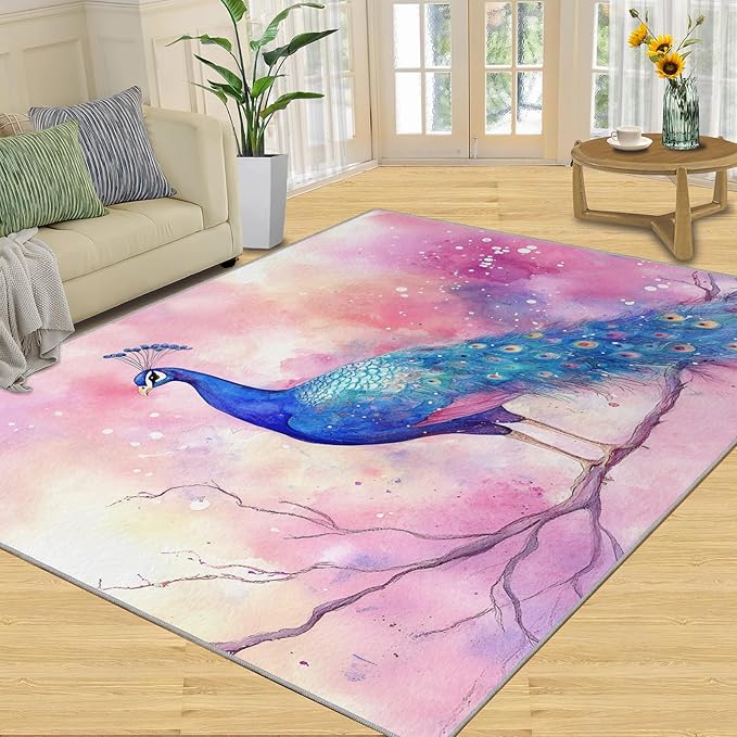 Peacock Rugs for Living Room - 6x8 Rug, Fantasy Peacock Area Rugs for Bedroom, Peafowl Rug, Girls Room Washable Carpet, Aesthetics Carpet - Peafowl Home Decor & Gifts