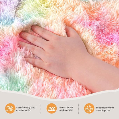 Zentavio Unicorn Rugs for Girls Room 3x5 Area Rugs for Living Room Small Carpet for Bedroom Washable Soft Fluffy Shag Aesthetic Plush High Pile Throw Rug for Nursery Kids Room Dorm Room Rainbow
