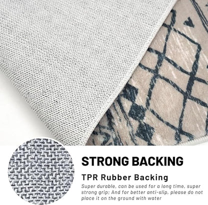 KUTA Boho Kitchen Rug 2x5 Light Brown Black Moroccan Washable Runner Rug Non-Slip Vintage Hallway Runners Ultra Soft Distressed Geometric Floor Carpet for Bedroom Laundry Living Room