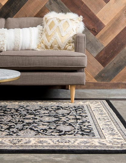 Rugs.com Yasmin Collection Rug – 9' x 12' Black Medium Rug Perfect for Living Rooms, Large Dining Rooms, Open Floorplans