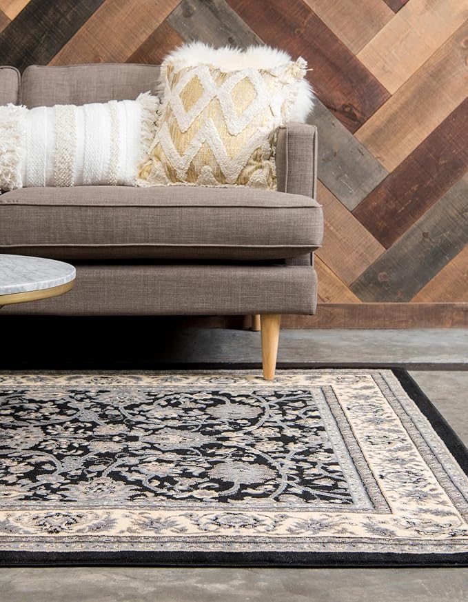 Rugs.com Yasmin Collection Rug – 8' x 10' Black Medium Rug Perfect for Living Rooms, Large Dining Rooms, Open Floorplans