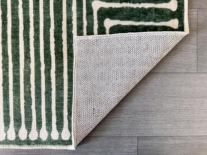 GLN Rugs Contemporary Collection - Machine Washable Area Rug, Contemporary Washable, Non Slip, Low Pile Chenille Rug, Living Room, Bedroom, Kitchen Rug (3' x 5' Beige Green)