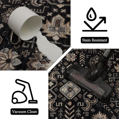 Area Rug Non Slip Machine Washable Ultra Soft Living Room/Bedroom/Kitchen/Outdoor/Classroom Black Gold, 2'×6'