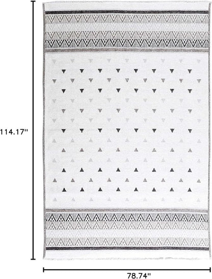 Alfa Rich 7x10 Gray Off White Washable Area Rugs for Living Room Bedroom Kitchen Dining Cotton Rug