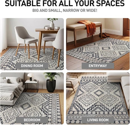 Rugshop Cream and Black Southwestern Tribal Area Rug – Boho Geometric Diamond Pattern Carpet for Living Room, Bedroom, or Entryway – Soft Modern Rustic Floor Décor 2' 3" x 4' Cream