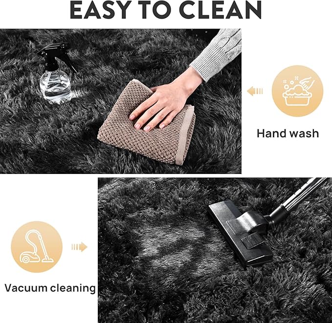 Shaggy Soft Fluffy Rug Non-Slip Indoor Floor Carpet for Living Room Anti-Skid Indoor Carpet Tie-Dyed Black Grey 5x7 Feet