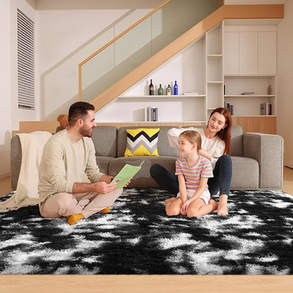 6x9 Area Rugs for Living Room, Fluffy Large Rugs for Bedroom, Soft Shag Fuzzy Non-Slip Carpet for Kids Boys and Girls Nursery Room Dorm Indoor Home Decor (Black and White, 6ft x 9ft)
