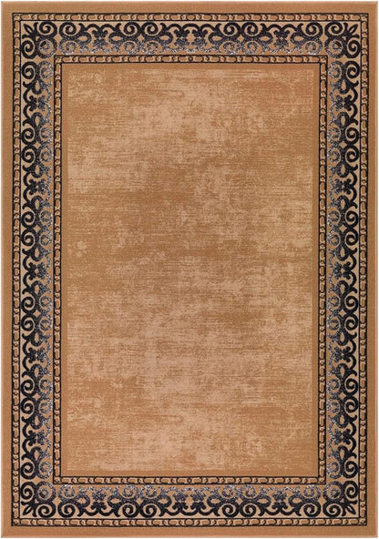 Antep Rugs Alfombras Bordered Modern 3x5 Non-Slip (Non-Skid) Low Pile Rubber Backing Indoor Area Rug (Gold Brown, 3' x 5')