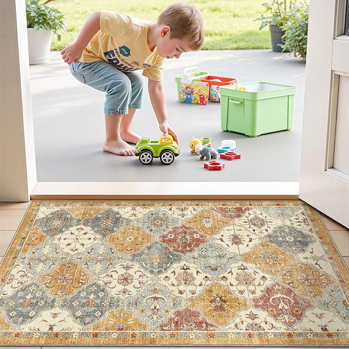 LUMI Indoor Door Mat 17x30, Washable Low Pile Entry Rug with Non-Slip Rubber Backing, Durable Welcome Mat for Entryway, Hallway, Patio, or Porch