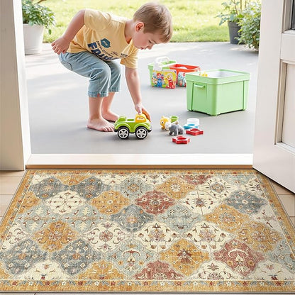 LUMI Indoor Door Mat 17x30, Washable Low Pile Entry Rug with Non-Slip Rubber Backing, Durable Welcome Mat for Entryway, Hallway, Patio, or Porch