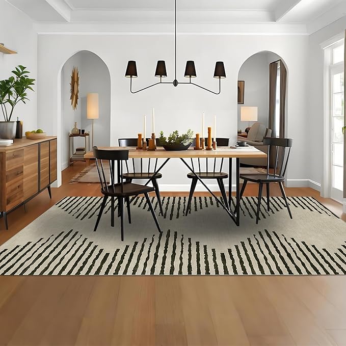 HelloTree Area Rug for Living Room 9x12 Washable Geometric Moroccan Rug Stripe Farmhouse Bohemian Minimalistic Non Slip Non Shedding Ultra Thin Soft Rug for Bedroom Office DiningRoom Nursery-Cream