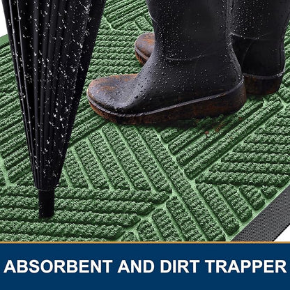 Kitinjoy Front Door Mat Outside Entrance, Sturdy Natural Dirt Trapper, Heavy Duty Rubber Doormat, Low Profile Non-Slip Backing, Easy Clean Floor Mat for Indoor Outdoor Entry, 35X23 Inch, Green