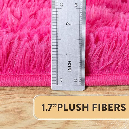 Fluffy Rug for Living Room,Furry Carpet for Teen,Shaggy Carpet for Nursery Room, Hot Pink Fuzzy Plush Rug for Dorm, Rectangle Shag Rug 9x12 Feet