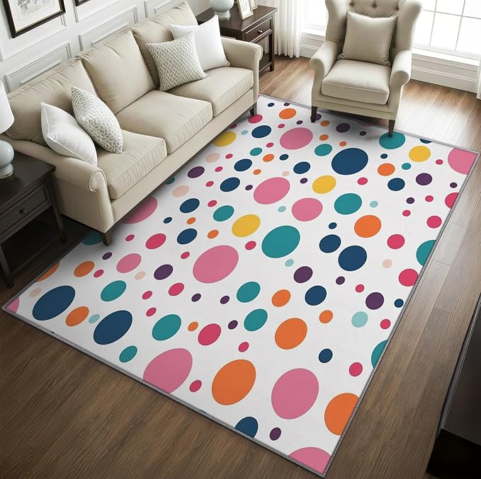 Polka Dots Rugs for Kids Room -Polka Dot Rug, 3x4 ft, Colorful Dots Area Rugs for Bedroom, Multicolor Geometric Washable Carpet for Entryway, Kitchen, Kids Nursery Playroom Home Decor & Gifts