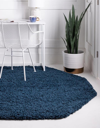 Unique Loom Solid Shag Collection Area Rug (4' Octagon, Sapphire Blue/ Navy Blue)