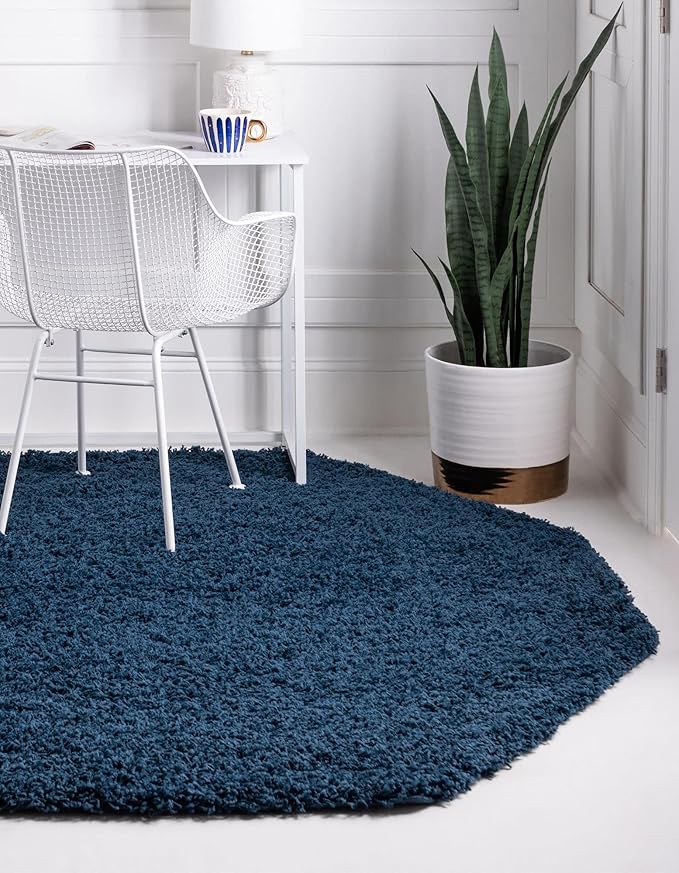 Unique Loom Solid Shag Collection Area Rug (6' 1" Octagon, Sapphire Blue/ Navy Blue)