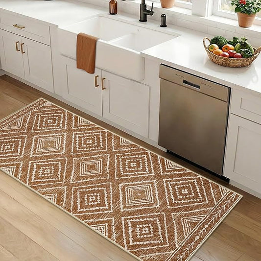 Area Rug 2x5 Rug Machine Washable Non-Slip Low Pile Print Pattern Western Rug for Living Room Bedroom Entryway Tribal Series-Yellowbrown/Cream