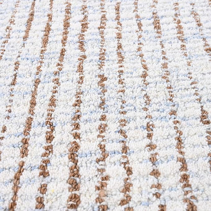 Hand-Tufted 100% Wool Pile Area Rug – Geometric Textured Grid Check Pattern – Thick and Durable Floor Carpet for Bedroom, Living Room, Kids Room, and Dining Area (Light Brown, 2.6' x 8')