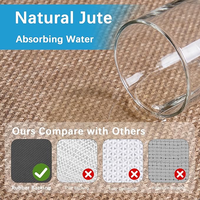 Rubber Runner Rug for Hallways Non Slip, Low Pile Long Laundry Room Mat Hall Jute Rug Runner Carpet Non Skid