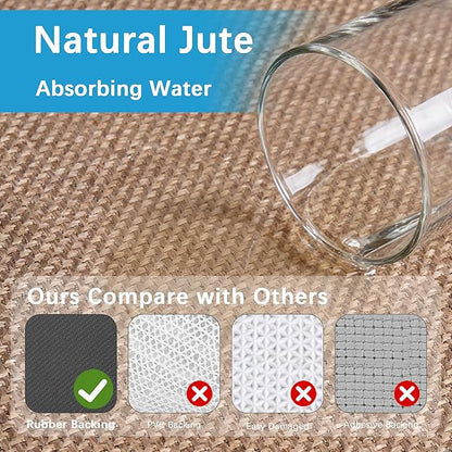 GOYLSER 18ft Jute Hallway Rug Runner Non Slip, Front Door Runner Indoor Entrance, Bottom Rubber Backed Waterproof Laundry Mat, Khaki