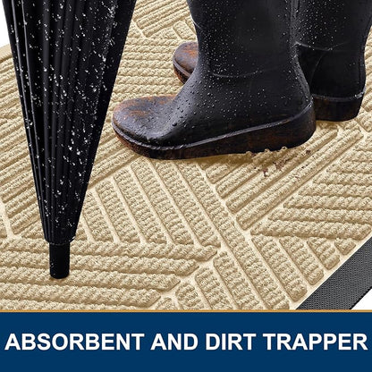Kitinjoy Front Door Mat Outside Entrance, Sturdy Natural Dirt Trapper, Heavy Duty Rubber Doormat, Low Profile Non-Slip Backing, Easy Clean Floor Mat for Indoor Outdoor Entry, 29.5X17 Inch, Beige