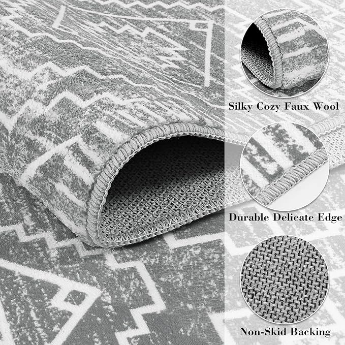 Wonnitar Washable Rug Runner for Kitchen, 2'6"x10' Moroccan Extra Long Runner Rugs for Hallways, Boho Non-Shedding Low Pile Floor Carpet Runner for Entryway Living Room (Silver Grey,2'6"x10')