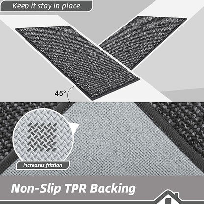 BEQHAUSE Dirt Trapper Door Mat 24" x 60", Non-Slip Washable Doormats Entrance Mat, Dirt Resistant and Absorbent Welcome Mat, Low Profile Floor Mats for Front Back Door and Entryway, Charcoal