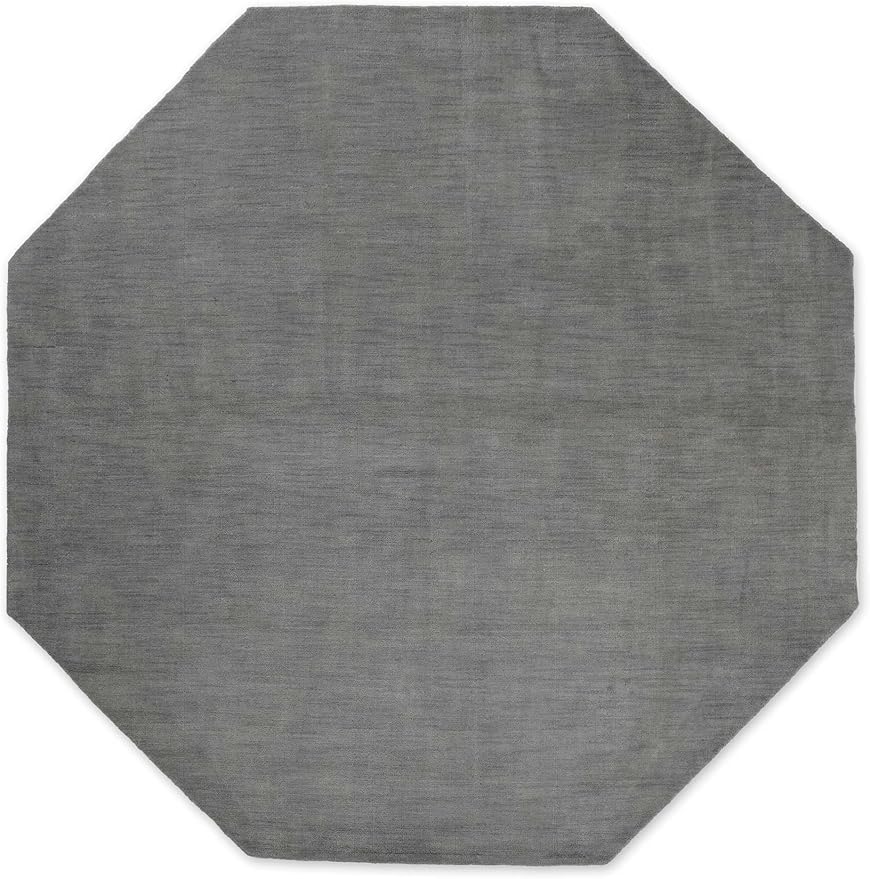 Hand Knotted Loom Wool ECO-Friendly Area Rugs - 8'x8', Octagon, Light Blue Color, Solid Plain Design, High Pile Handmade Anti Skid Area Rugs for Living Room, Bed Room (L00111)