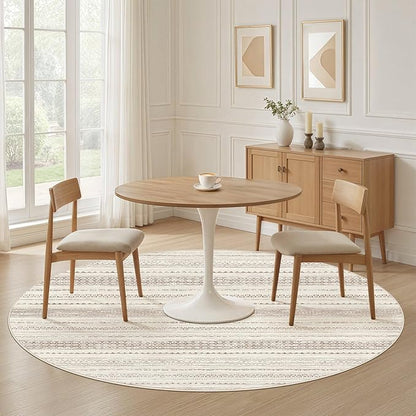 Nakagishi Round Rug Boho Area Rugs: 8x8 Washable Large Circle Neutral Soft Stain Resistant Non-Slip Carpet for Women Aged 25-45 Farmhouse Decor Enthusiasts - Living Room Bedroom Dining Room Nursery