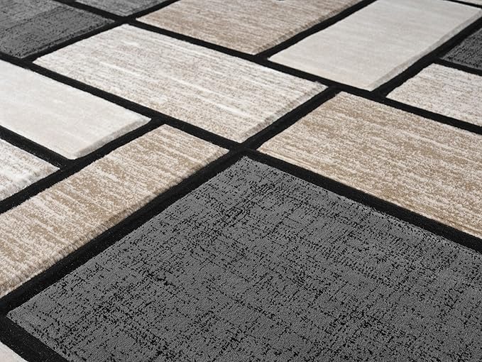 Geometric 8x10 Area Rug - Decorative Home & Office Rug - Non-Fading Polyester Material - Carpet Modern Abstract Rug Living Room Dining Bedroom Rug - Sand 8x10