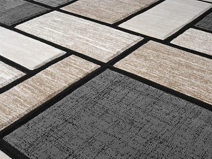 Geometric Area Rug - 4x5 Decorative Home & Office Rug - Indoor Carpet for Living Room, Bedroom, Family or Dining Room - Non-Fading Polyester Material, Stain-Proof - Beige Sand
